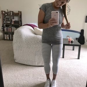 Athleta Gray & White Striped Capri Leggings